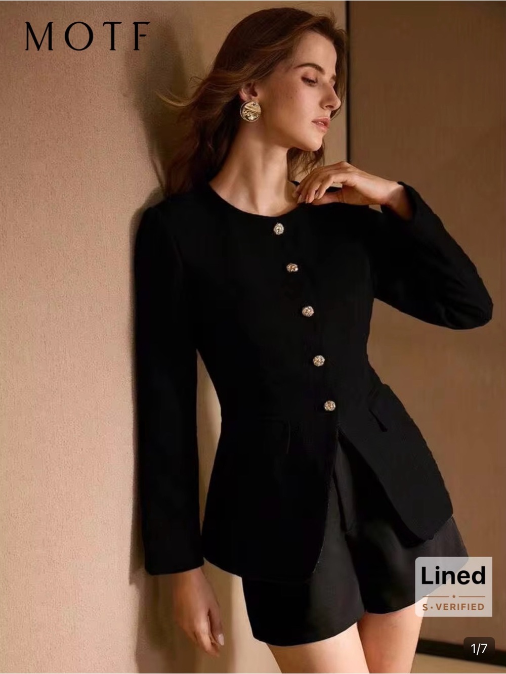 MOTF Black Tailored Blazer and shorts set with Decorative Buttons